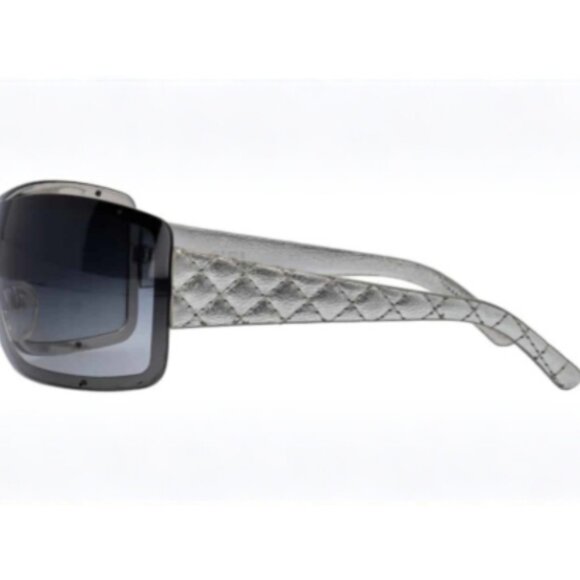 Chanel Black Quilted Leather Shield Sunglasses/Grey Lenses - 4155Q - Never Worn - Picture 3 of 15